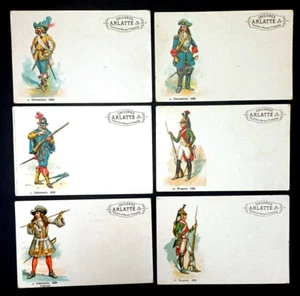 SIX Chicoree Arlatte FRENCH MILITARY SOLDIERS through the Ages postcards - Picture 1 of 5