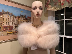 44"- 11" Off White Cream Arctic Fox Real Fur Scarf Neck Wrap Stole Old Hollywood - Picture 1 of 9