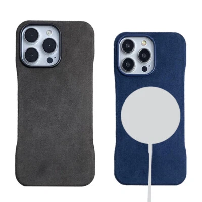 Funda de cuero de gamuza genuina para iPhone 15 16 Pro Max cubierta Magsafe trasera sin montura Foto 1 de 4