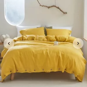 NEW IN BAG Simple & Opulence Linen Duvet Cover Set King Size(104"x 92") Yellow - Picture 1 of 6