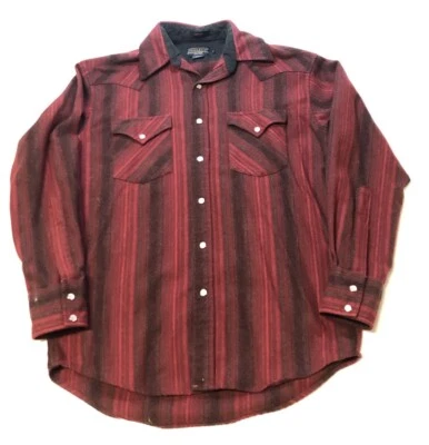 Pendleton Canyon 100% Wool Pearl Snap LS Shirt Men’s Sz S Red Gray Lines Western - Image 1 of 4