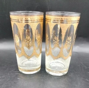 2 Vtg Culver Hollywood "Regency White" 22K Gold 12 oz Highball Glasses MCM 50's - Picture 1 of 23