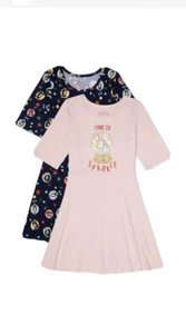 Disney Princess Girls 3/4 Sleeve Play Graphic Print Holiday Theme 2-Dresses - Picture 1 of 10