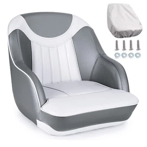 NORTHCAPTAIN Boat Seat Captain Seat with Boat Seat Cover,White/Charcoal - Picture 1 of 7