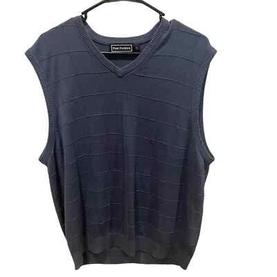 Paul Fredrick Sweater Vest Mens Large Blue Windowpane Silk Sleeveless - Image 1 of 4