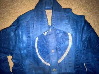 ВИНТАЖНЫЙ 70-Х 80-Х ДЕВОЧЕК МОЛОДЕЖИ НОВЫЙ СИНИЙ RUFFLE НАГРУДНИК WESTERN КОВБОЙ ДЛИННЫМ РУКАВОМ РУБАШКА - Изображение 1 из 4