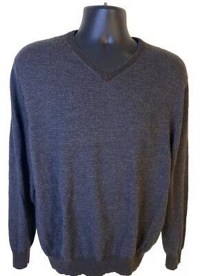 Garret Scott свитер мужской XL коричневый серый полоски мериносовой шерсти v-образным вырезом двойной воротник - Изображение 1 из 4