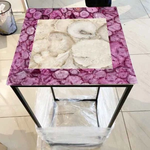 White & Pink Agate Coffee Table Slab / Geode Agate Stone Corner Side Table Arts - Picture 1 of 10