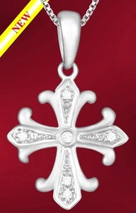 "CROSS" PENDANT CHARM 14K WHITE GOLD & DIAMONDS (058) - Picture 1 of 1
