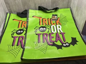 lot of 2 Halloween Tote Trick or treat Candy bag 13” x 16" Spider Bat/ A28 - Picture 1 of 6