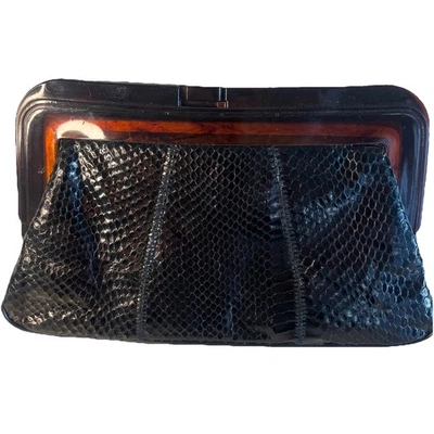 Margolm Black Python Snakeskin Tortoise Bakelite Clutch Purse Bag Italy Vtg 70’s - Image 1 of 4