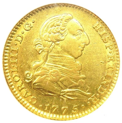 1775 年西班牙金查理三世 2 埃斯库多斯金币 2E - 认证 NGC AU58 - 罕见! — 第 1/4 张图片