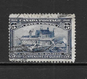 CANADA SCOTT 99 USED FINE - 1908 5c DARK BLUE ISSUE - CHAMPLAIN'S HOME - Picture 1 of 2