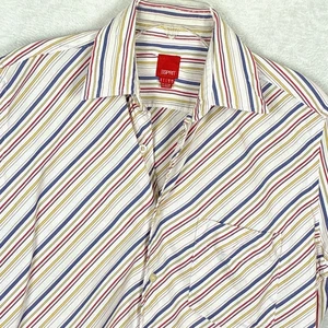 VTG Y2K Esprit Camp Shirt Mens S Multicolor Diagonal Striped Preppy Retro 80s - Picture 1 of 10
