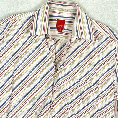 VTG Y2K Esprit Camp Shirt Mens S Multicolor Diagonal Striped Preppy Retro 80s - Image 1 of 4