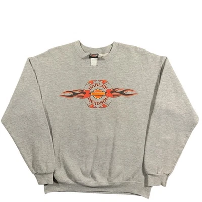 Vintage Harley Davidson Motorcycles Flames Crewneck Sweater Size Large - Image 1 of 4
