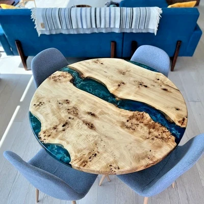 Round Walnut Epoxy Resin Tabletop Custom Handmade Furniture Home Decor - Image 1 of 4
