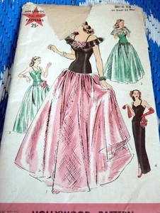 *LOVELY VTG 1940s EVENING DRESS & CAPE HOLLYWOOD Sewing Pattern 14/32 FF - Picture 1 of 2
