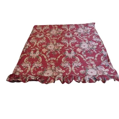  Vtg Ralph Lauren MARSEILLES Full Flat Sheet Ruffle Floral Roses Red Cotton USA - Image 1 of 4