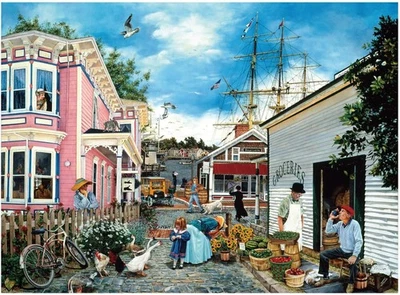 1000 Piece Old Town Fishing Village Street Port Harbour Scene Jigsaw Puzzle - Image 1 of 4