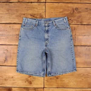 Vintage Levi's Denim Shorts 36 Levis 550 Hemmed Jorts Stonewash Bermuda Blue - Picture 1 of 9