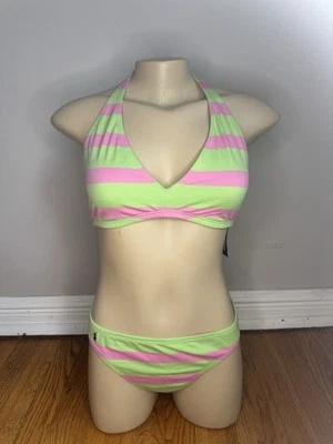 Vintage NWT 90s Ralph Lauren Sport Pink And Green 3 Piece Swimsuit Bikini Large  - Image 1 of 4