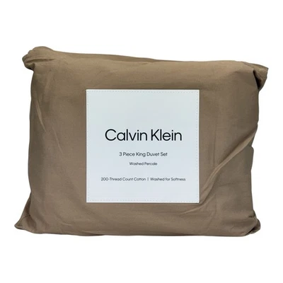 Juego de edredón Calvin Klein lavado percal algodón liso 3 piezas KING MARRÓN CAMEL $200 Foto 1 de 4