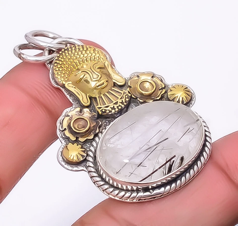 Colgante Cuarzo Negro Rutilado Plata de Ley 925 1.76" P082532, Regalo Navidad Foto 1 de 4