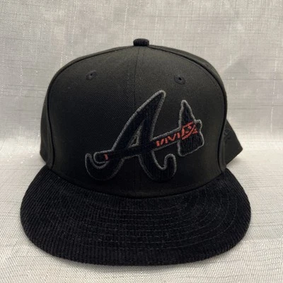 Manta de pana negra New Era Atlanta Braves 59FIFTY sombrero ajustado talla 7 5/8 Foto 1 de 4