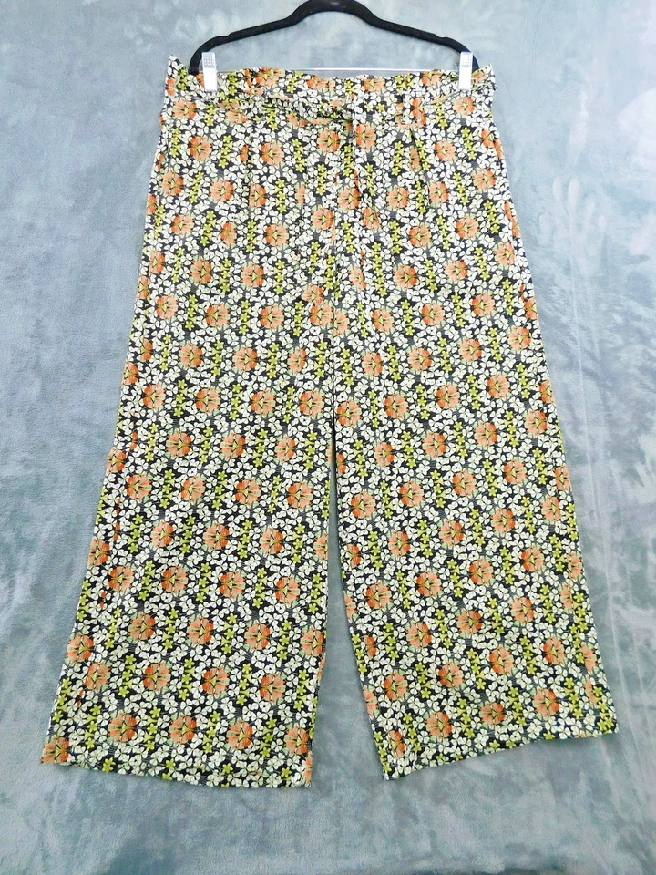 Pantalones Max Studio Mujer XL Floral Pierna Ancha Palazzo Elastizados Cinturón Boho Relajado Foto 1 de 4