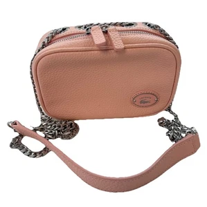 Borsa a tracolla quadrata Lacoste Top Grain pelle rosa argento catena mini bag nuova  - Foto 1 di 8