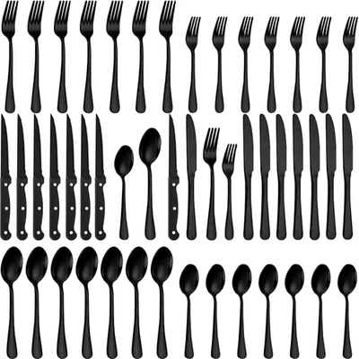 48-Piece Matte Black Silverware Set with Steak Knives, Black Flatware Set for 8 - Image 1 of 4