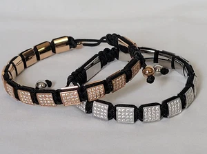 2 Les Ailes Nylon Makramee & Strass oder CZ verstellbare Armbänder Gold & Silber - Bild 1 von 7