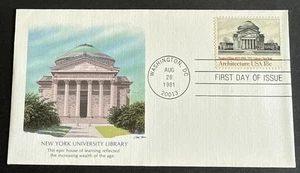 Biblioteca de la Universidad de Nueva York FDC Cubierta Primer Día Edición 1981 Washington D C - Imagen 1 de 2