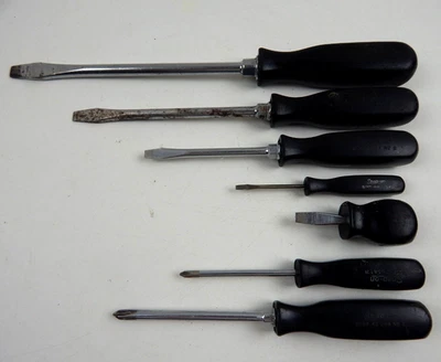 SNAP-ON 7 Piece Black Hard Handle Screwdriver Set Flat Slotted & Phillips USA - Image 1 of 4