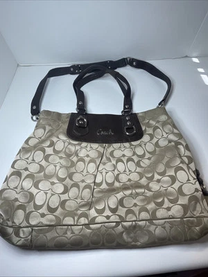 Coach F15510 Ashley Signature Sateen Carryall Khaki Mahogany Purse Satchel Bag - Image 1 of 4