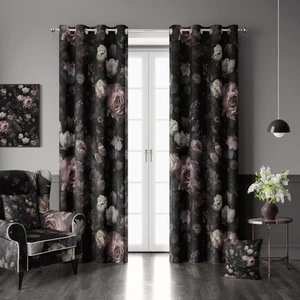 100% Blackout Curtains 2 Panels Set Black Pink Floral Rose Black Out Curtain ... - Picture 1 of 8