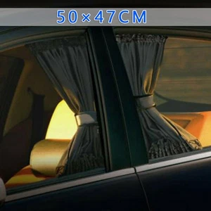 Polyester Sun Shade Curtains 2Pcs Sun Shade Curtains UV Protection Black - Picture 1 of 12