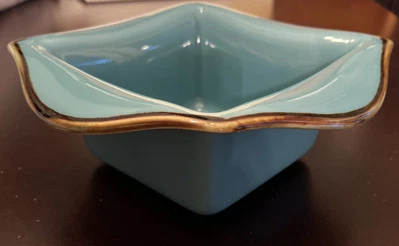 Southern Living Tuscan Turquoise Baking-Serving Bowl w Gold Brown Edging - Image 1 of 4