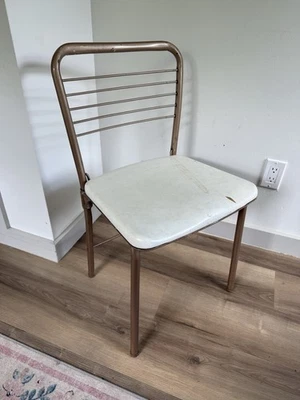 🍊Vintage 1950s MCM Hamilton Costco of Indiana Metal Folding Chair White Cushion - Image 1 of 4