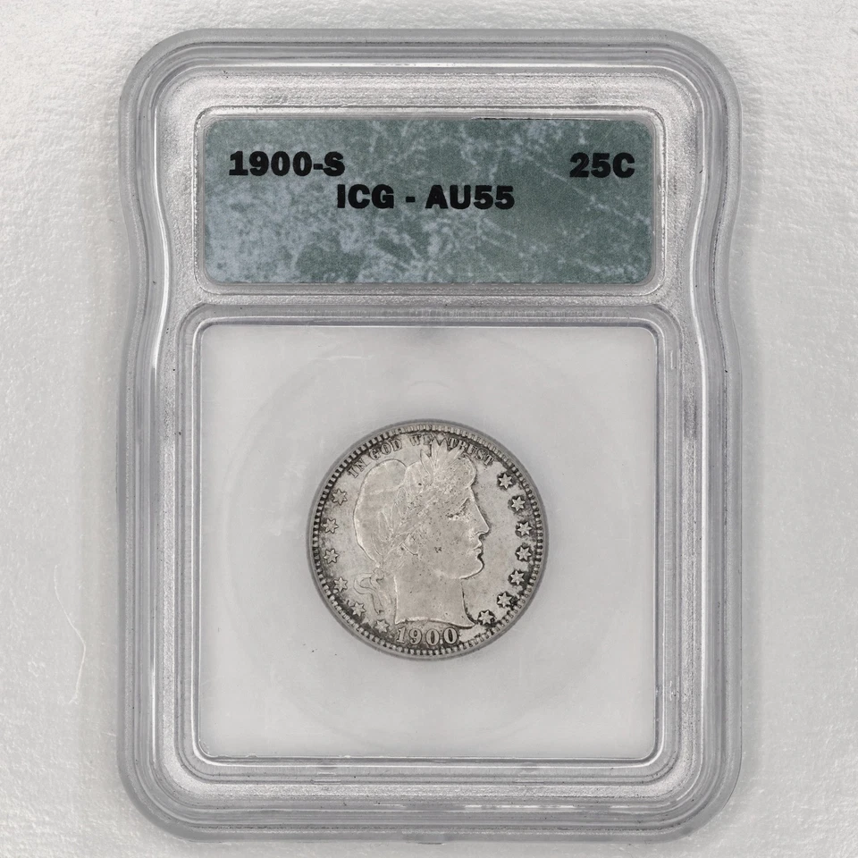 1900 S Barber Quarter 90% Silver About Uncirculated AU IGC-AU55 See Pics A066 - Image 1 of 4