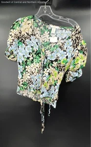 NWT H&M Multicolor Floral Tie Front Short Sleeve V-Neck Blouse Top Size XXS - Picture 1 of 3