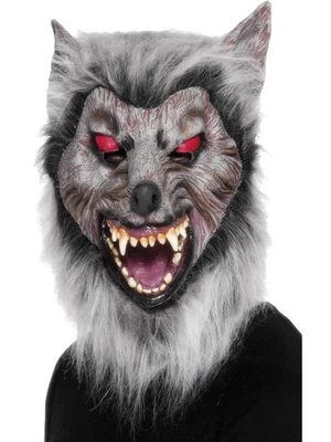 Prowler Grey Latex Wolf Fur Mask Halloween Werewolf Horror Fancy Dress Accessory - image 1 of 2