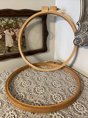 Vtg Set 14" Wooden 3/4" Adjustable Screw Embroidery Hoop Needlework Sewing P2:1 - Image 1 of 4