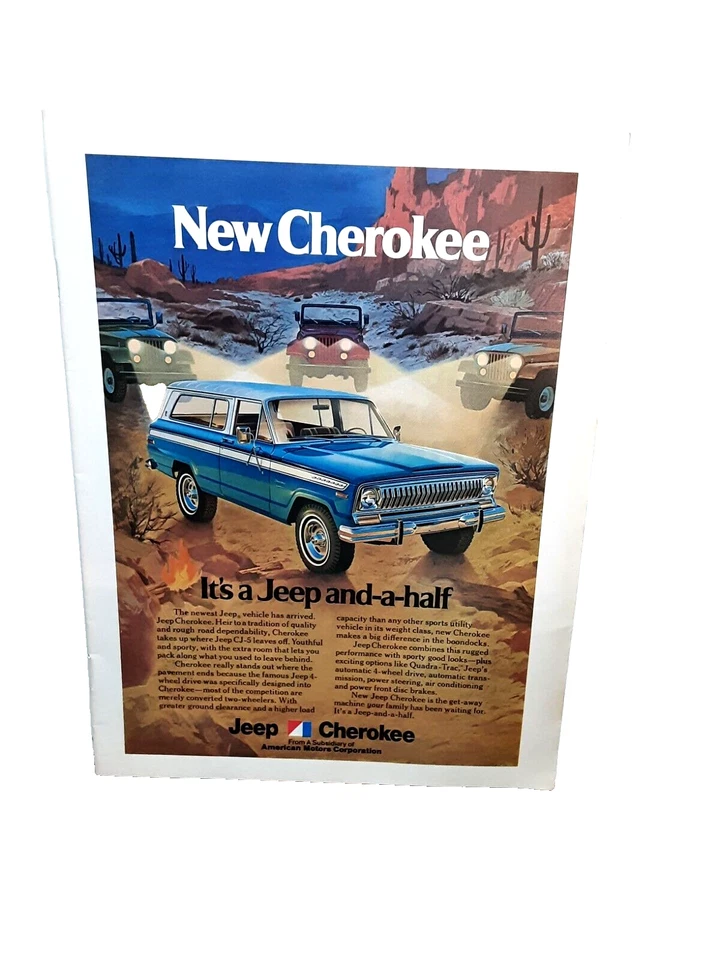 Jeep Cherokee 1974 color azul anuncio impreso original años 70 Foto 1 de 1