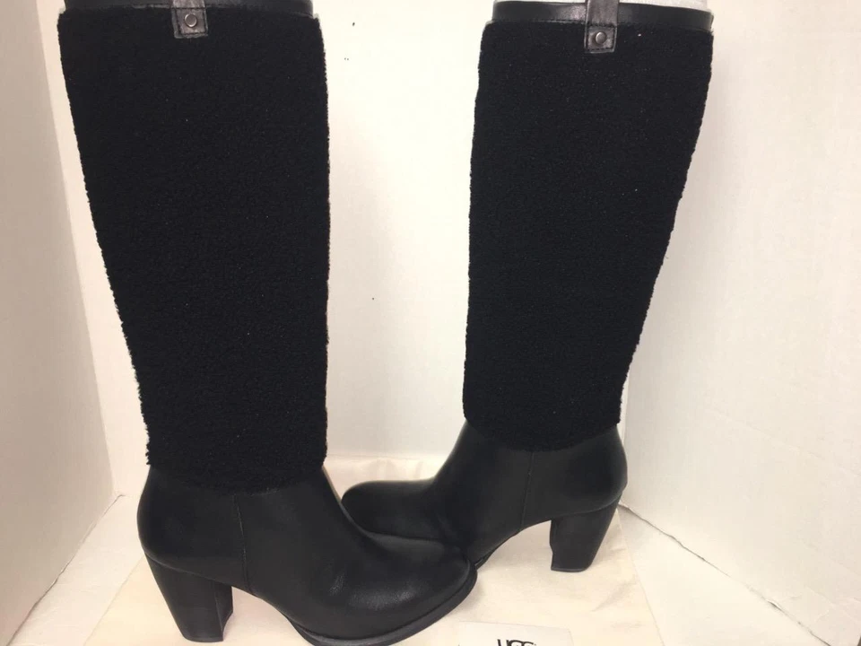 UGG Australia Ava Exposed Fur Black Women BOOTS 1013677 Sz 8