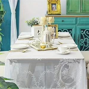 Flowers Lace Rectangular Tablecloth French Vintage Embroidered Table Cloth Cover - Picture 1 of 11