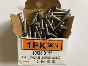 50 Pack 10/24x 1” Phillips Flat Head Undercut Machine Screws Stainless Steel - Picture 1 of 3