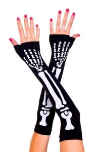 sexy MUSIC LEGS skeleton BONES acrylic FINGERLESS arm WARMERS elbow LONG gloves - Picture 1 of 1