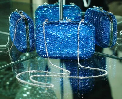 Bolso sin asas Judith Leiber CAPRI AZUL PLATA con cierre deslizable Bolso de mano CAJA Foto 1 de 4